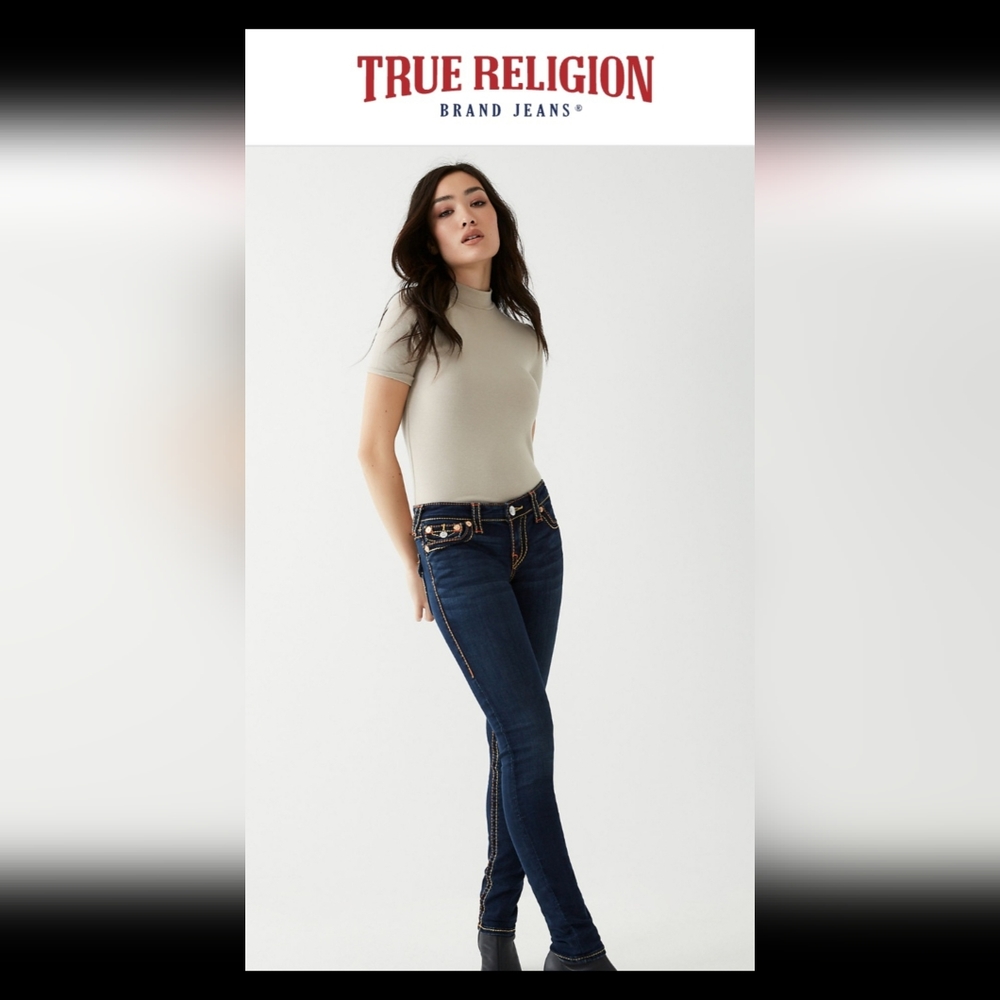 🌜 True Religion Stella Big T Skinny Jean Two-tone Stitching womens size 30